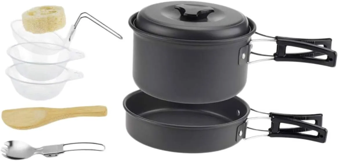 1-2 Person Camping Cookware Kit Portable Pot Set Outdoor Cooking Equipment Camping Kitchen Accessories BBQ Tools