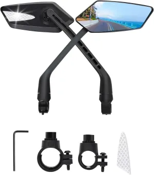 1 Pair Anti-Glare Convex Handlebar Bike Mirror with 2 Reflective Stickers, Wide Angle UHD Rearview Glass, Safe Universal Accessories for Bicycle Ebike Scooter Motorcycle Snowbike