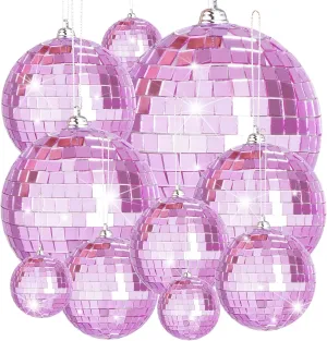 10 Pieces Disco Mirror Balls Silver Hanging Ball for 50s 60s 70s Disco DJ Light Effect Party Home Decoration Stage Props School Festivals Party Favors (Pink)