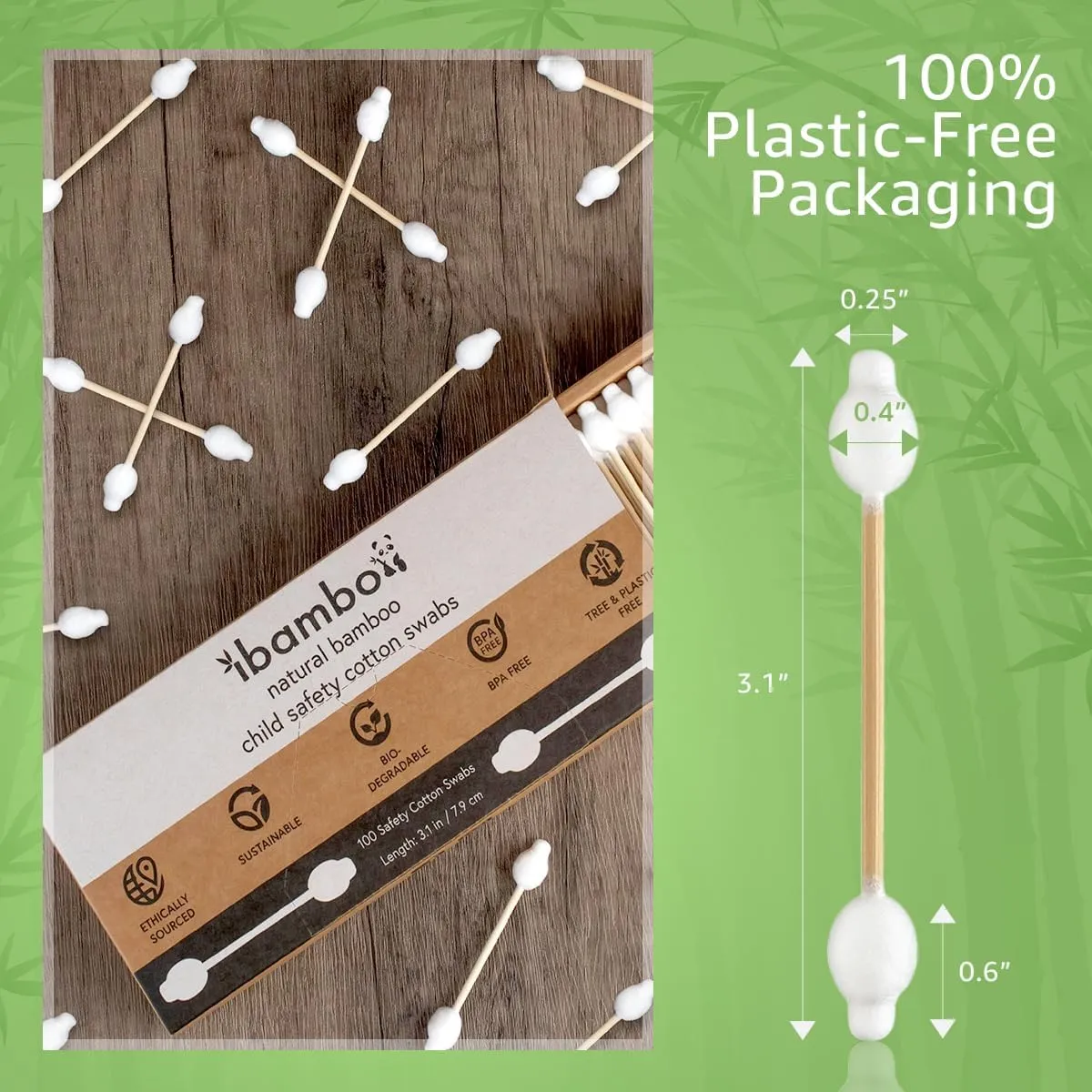 100% Bamboo Swabs for Ears (1000-Pack) - Safety Cotton Swabs for Baby & Personal Care | Safe, Organic Bamboo Baby Ear Cleaner | FSC Certified & Hypoallergenic, Made for All Ages & Pets