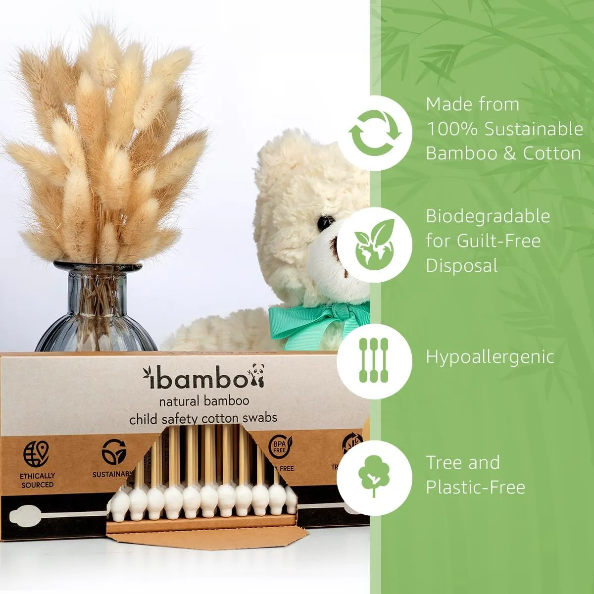 100% Bamboo Swabs for Ears (1000-Pack) - Safety Cotton Swabs for Baby & Personal Care | Safe, Organic Bamboo Baby Ear Cleaner | FSC Certified & Hypoallergenic, Made for All Ages & Pets
