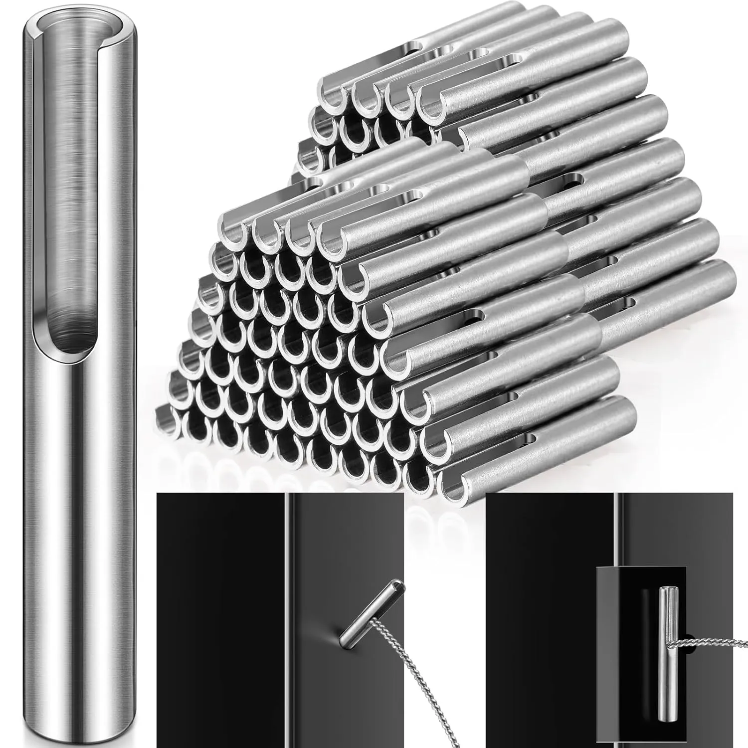 100 Pack 316 Stainless Steel 1/8" Invisible Cable Railing Kit Invisible Terminal Toggle Anchor Angle Stainless Steel Adjustable Cable Railing for Metal Railing Corner Post and Wall Post
