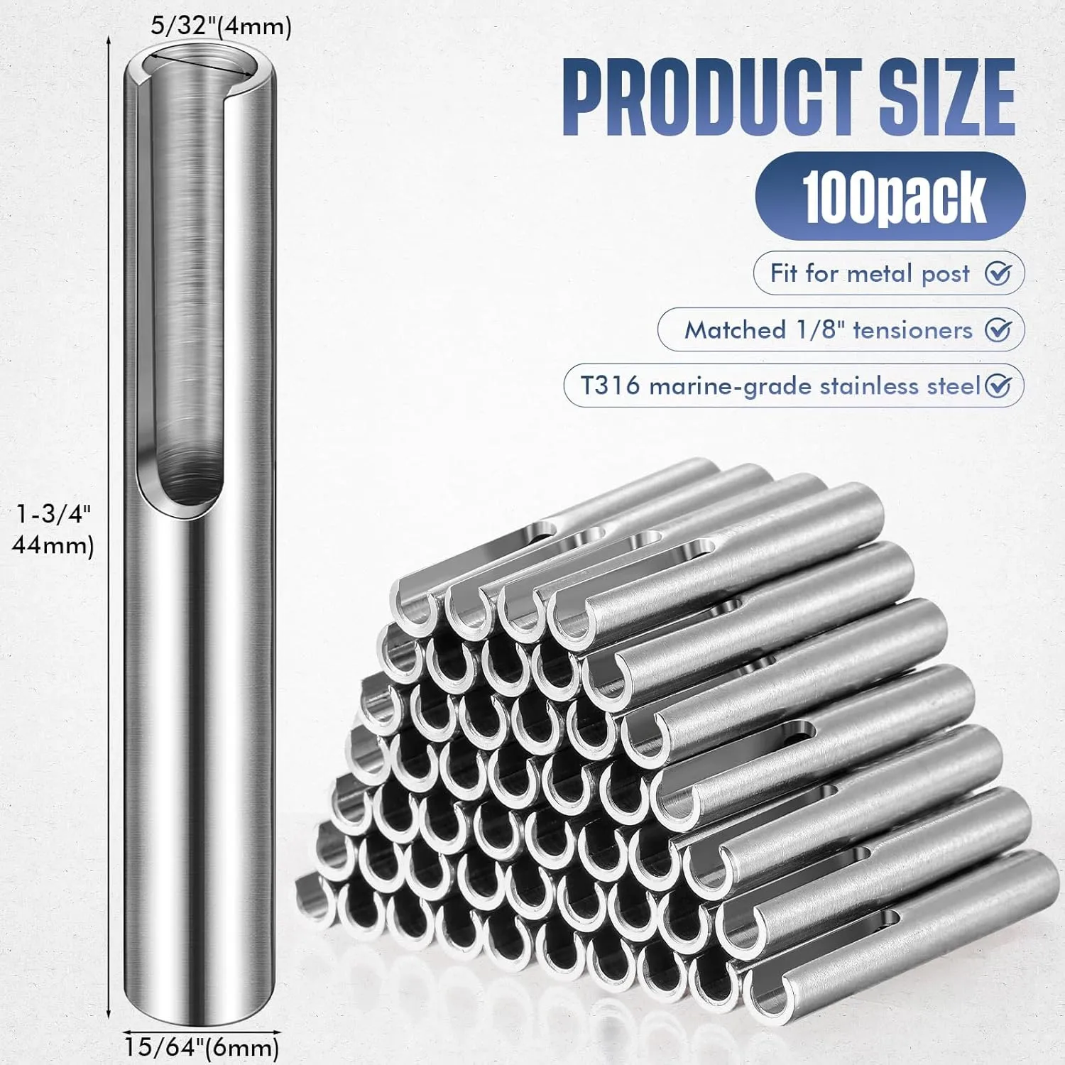 100 Pack 316 Stainless Steel 1/8" Invisible Cable Railing Kit Invisible Terminal Toggle Anchor Angle Stainless Steel Adjustable Cable Railing for Metal Railing Corner Post and Wall Post
