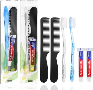 100 Pack Disposable Toothbrushes with Toothpaste and Comb for Homeless Individually Wrapped,10g Travel Toothpaste,7inch Black Hair Comb
