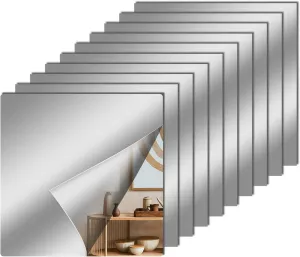 12 Pcs Acrylic Flexible Mirror Sheets, 12 x 12 in Mirror Tiles Self Adhesive Square Cuttable Mirror Wall Stickers Non Glass Acrylic Safety Reflective for DIY Craft Home Wall Decoration