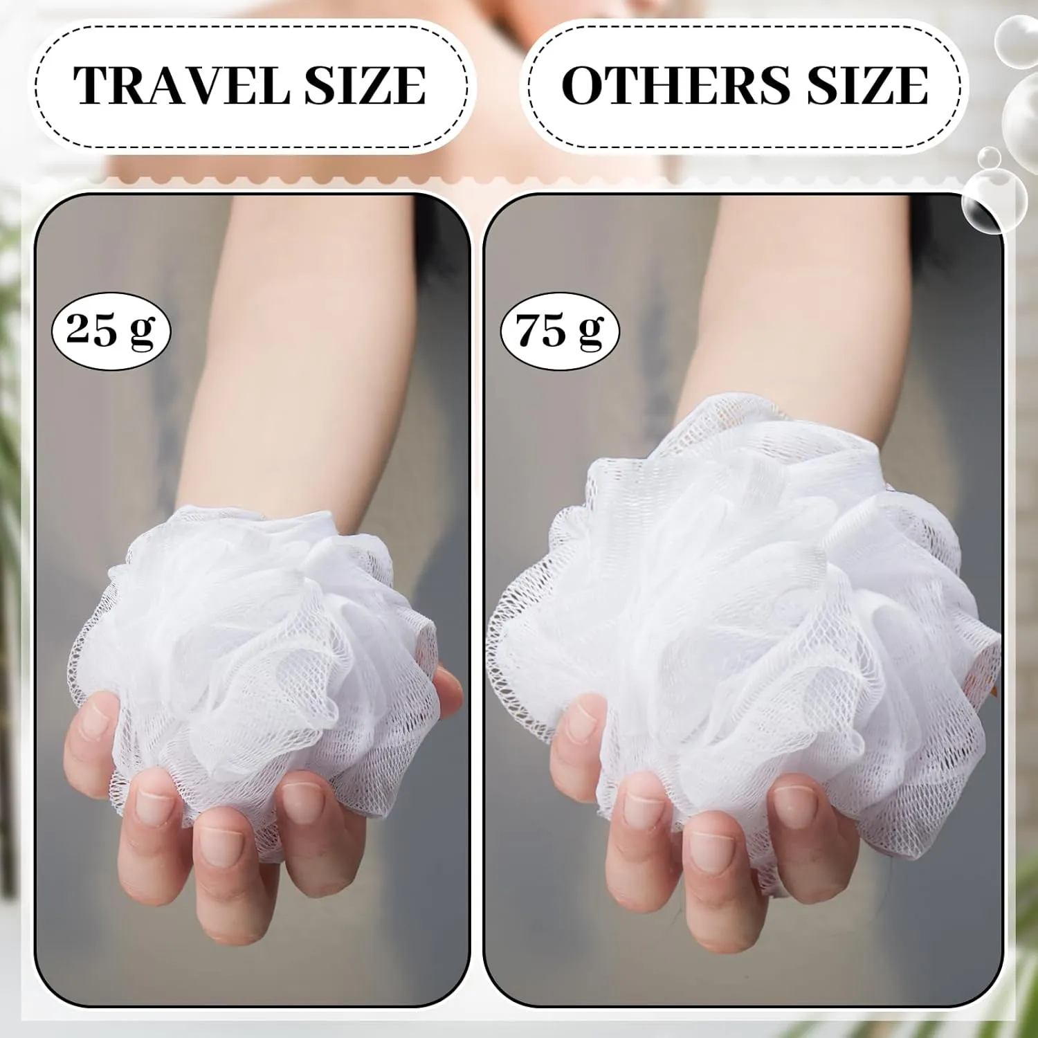 12 Pcs Travel Size Loofah Individually Wrapped, Small Shower Puff Bath Sponge Pouf Ball Bulk Mesh Bath Puff Mini Loofah Sponge with Case Bulk for Shower Care(White)