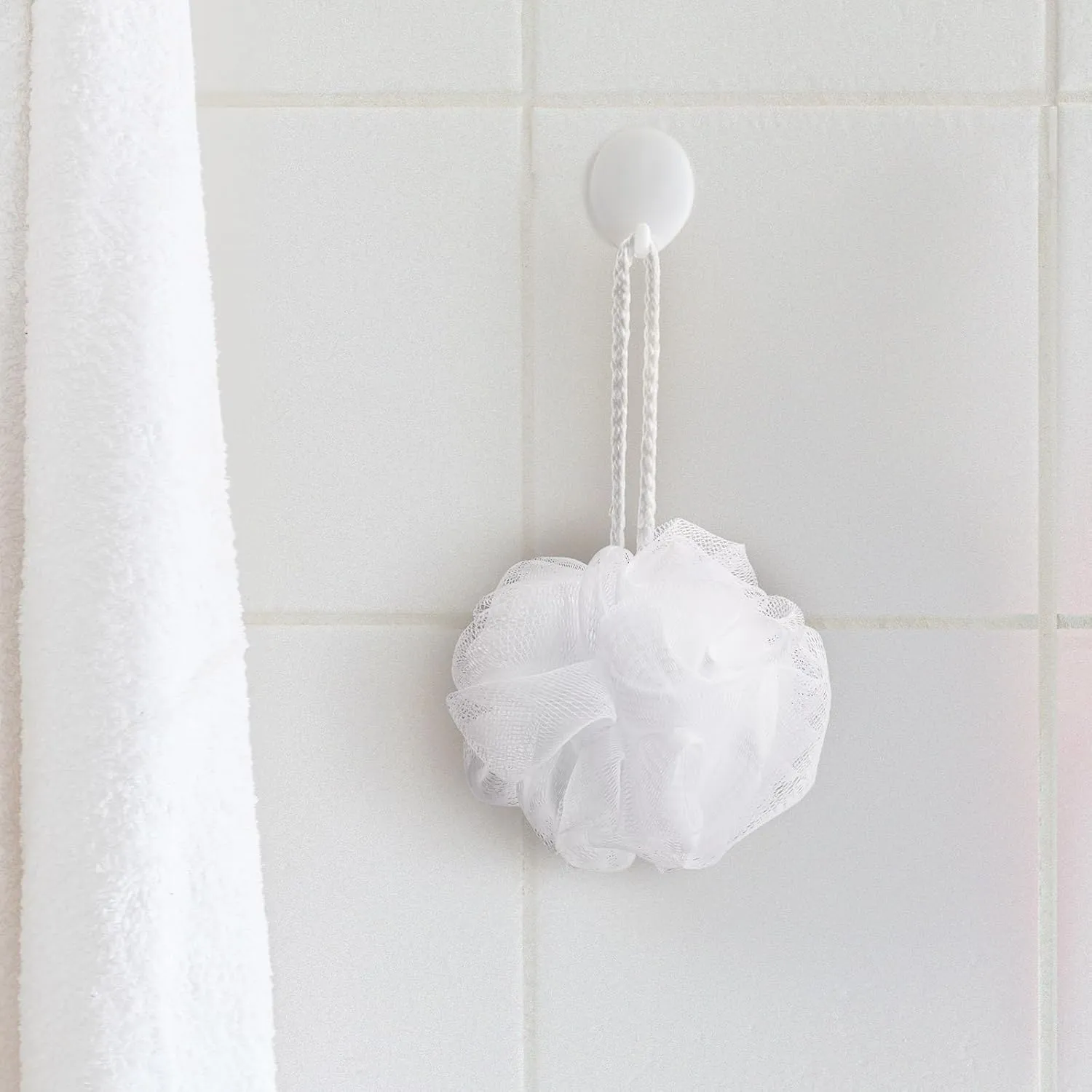 12 Pcs Travel Size Loofah Individually Wrapped, Small Shower Puff Bath Sponge Pouf Ball Bulk Mesh Bath Puff Mini Loofah Sponge with Case Bulk for Shower Care(White)