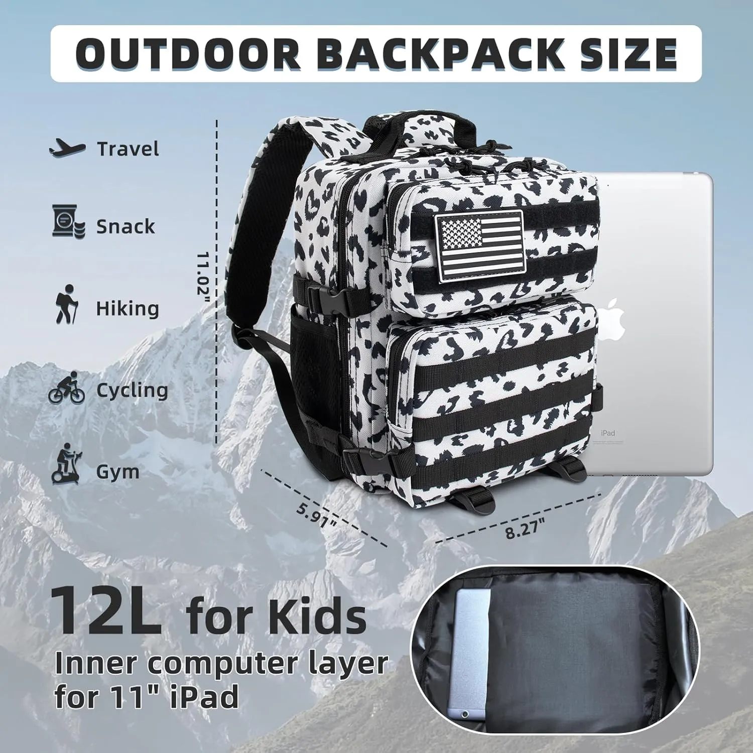 12L Mini Tactical Military Backpack for Women Army Assault Pack Bag Small Rucksack with Bottle Holder Work Gym Bag - 12L Heart Print Backpack Mini Small Pack