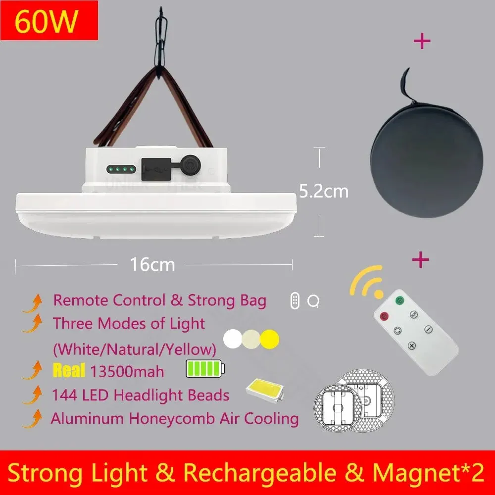 13500mAh Rechargeable LED Camping Lantern, Magnetic Portable Flashlight, Remote Control Tent Light, Carry Case Included