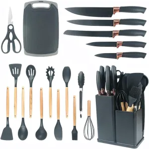 19 Piece Silicone Kitchen Utensil Set with Storage Bucket Non-Stick Cookware Tools, Camping Chef Kit, Food Grade Heat Resistant Silicone and Rust-Proof Coating