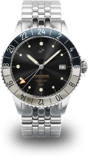 1982 GMT World Traveler Watch for Men - Steel Mens Watch - 316L Stainless Steel Analog Quartz 10 ATM Waterproof Men Watches - Round Sapphire Crystal Dial Men Watch
