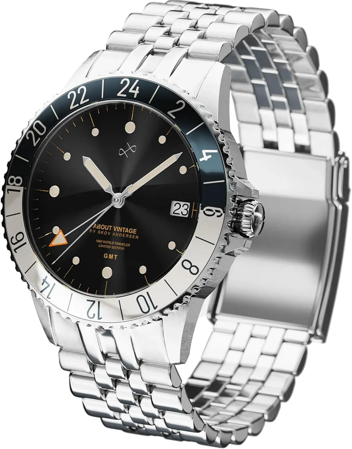 1982 GMT World Traveler Watch for Men - Steel Mens Watch - 316L Stainless Steel Analog Quartz 10 ATM Waterproof Men Watches - Round Sapphire Crystal Dial Men Watch