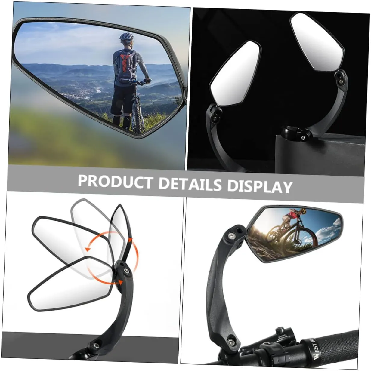1pc Rotatable Bike Mirror Rearview Mirror for Mountain Easy Installation High-brightness Reflective Design Right-side Handlebar Compatible