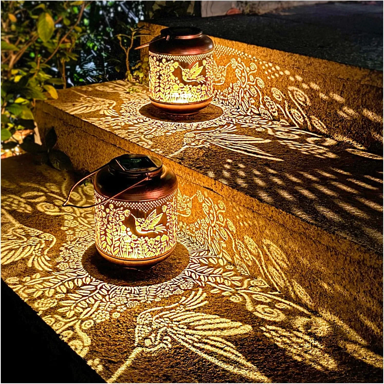 2 Pack Hummingbird Outdoor Solar Hanging Lanterns Waterproof LED Solar Lights Metal Decorative Lanterns for Garden, Patio, Courtyard, Backyard, Yard Decor Unique Hummingbird Gifts for Women Gardening
