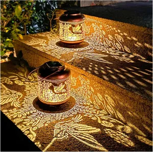 2 Pack Hummingbird Outdoor Solar Hanging Lanterns Waterproof LED Solar Lights Metal Decorative Lanterns for Garden, Patio, Courtyard, Backyard, Yard Decor Unique Hummingbird Gifts for Women Gardening