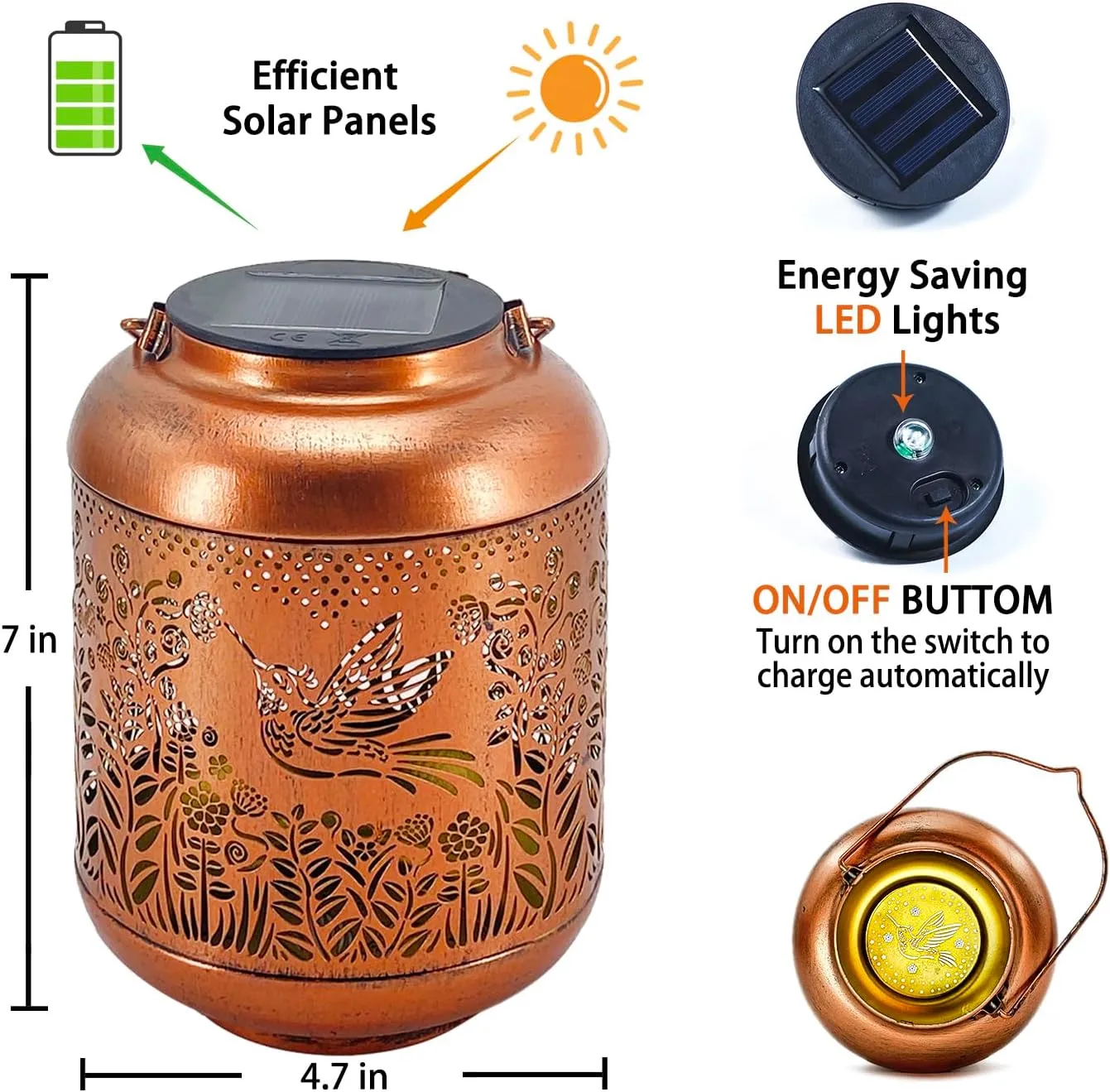2 Pack Hummingbird Outdoor Solar Hanging Lanterns Waterproof LED Solar Lights Metal Decorative Lanterns for Garden, Patio, Courtyard, Backyard, Yard Decor Unique Hummingbird Gifts for Women Gardening