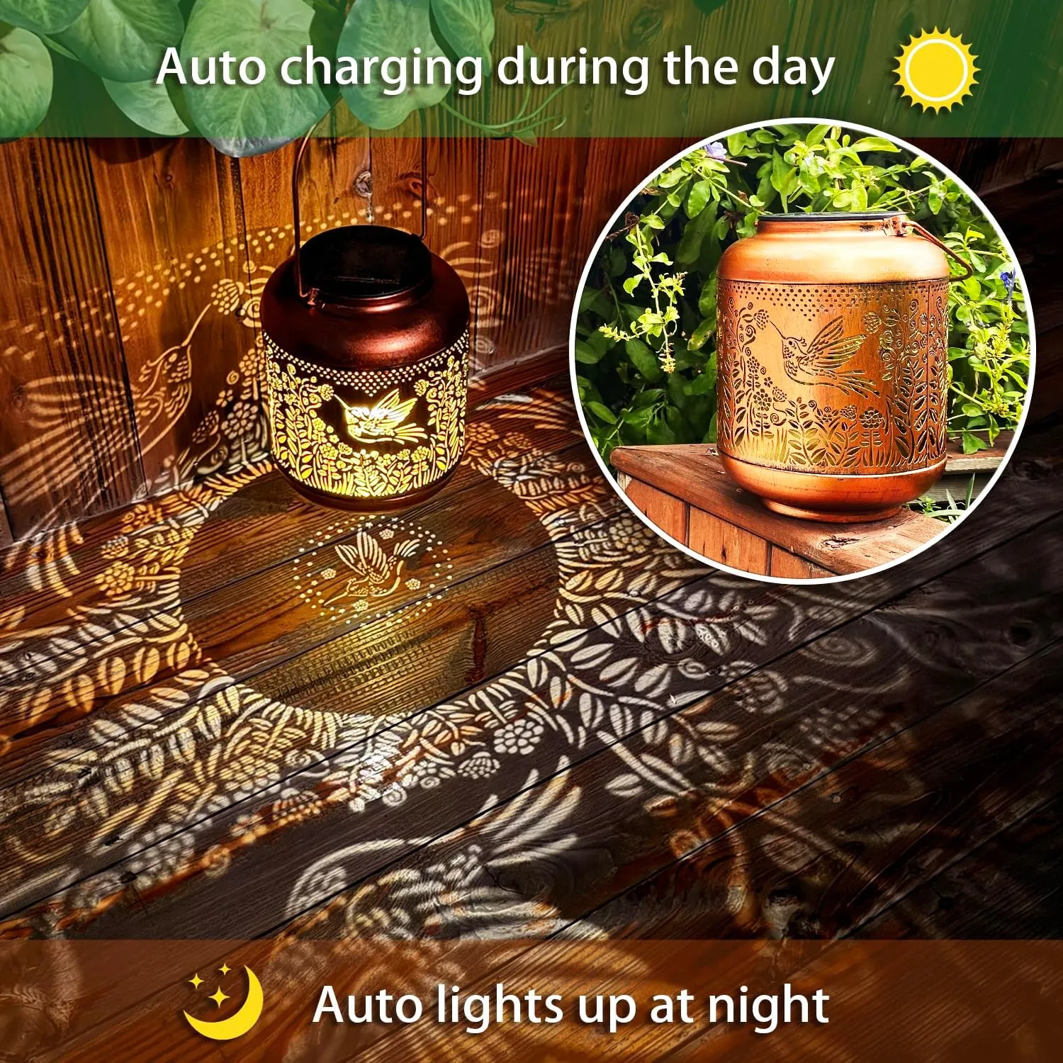 2 Pack Hummingbird Outdoor Solar Hanging Lanterns Waterproof LED Solar Lights Metal Decorative Lanterns for Garden, Patio, Courtyard, Backyard, Yard Decor Unique Hummingbird Gifts for Women Gardening