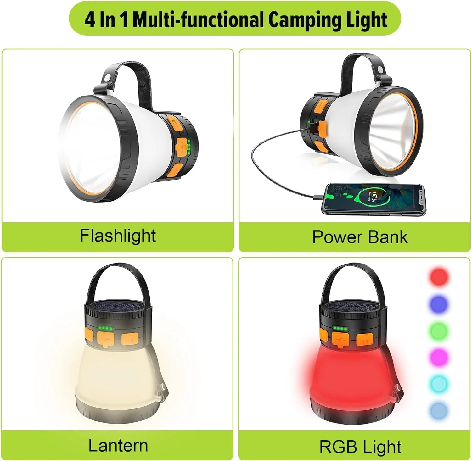 2 Pack LED Camping Lantern, 1500 Lumens Camping Lantern Rechargeable with Solar Panel Charging, Waterproof, 8 Light Modes, 7500mAh Power Bank, Camping Flashlight for Hurricane Emergency, Outdoor