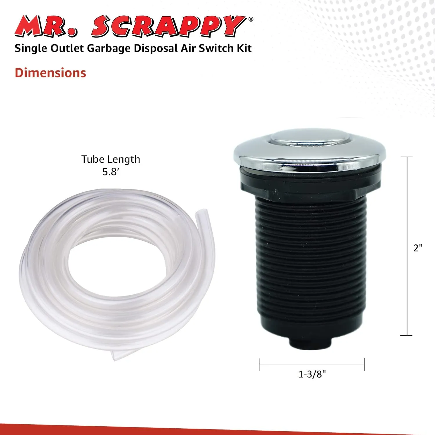 20-MSAS-65 Single Outlet Garbage Disposal Air Switch, Kitchen Sink Top On and Off Kit for Waste Disposers, Includes Button, Tubing, 120V Power Module, and Hardware, Chrome