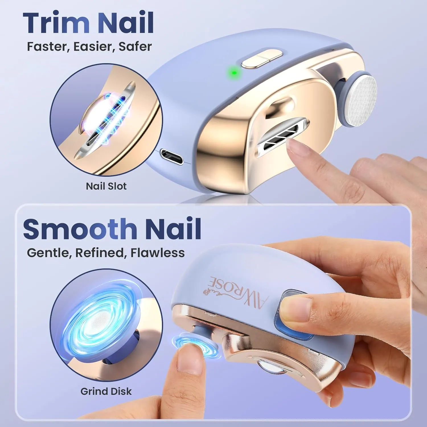 2025 Upgraded Electric Nail Clipper, 2 in 1 Electric Polishing Automatic Nail Clippers, Baby Nails Trimmer with Debris Storage & LED Light, Fingernail Clipper for Men/Women/Seniors/Adult/Kids