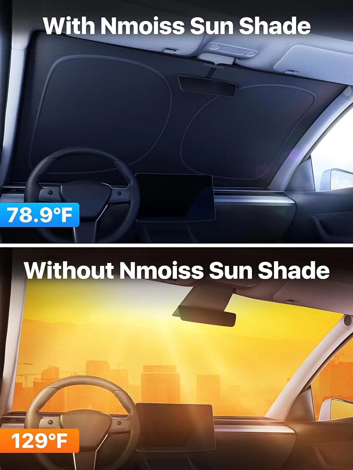 [2025 Upgraded] Nmoiss Car Windshield Sun Shade [Dot Matrix Reflective Coating] Extended Edge No Light Leakage Design Cooling Protect Car Interior from UV Damage Medium