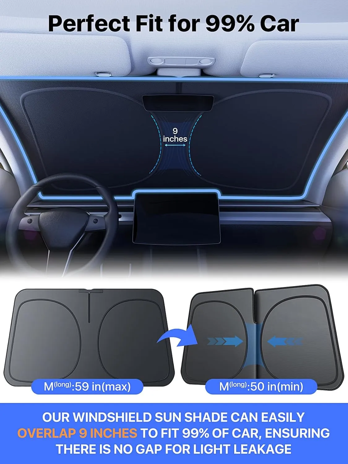[2025 Upgraded] Nmoiss Car Windshield Sun Shade [Dot Matrix Reflective Coating] Extended Edge No Light Leakage Design Cooling Protect Car Interior from UV Damage Medium
