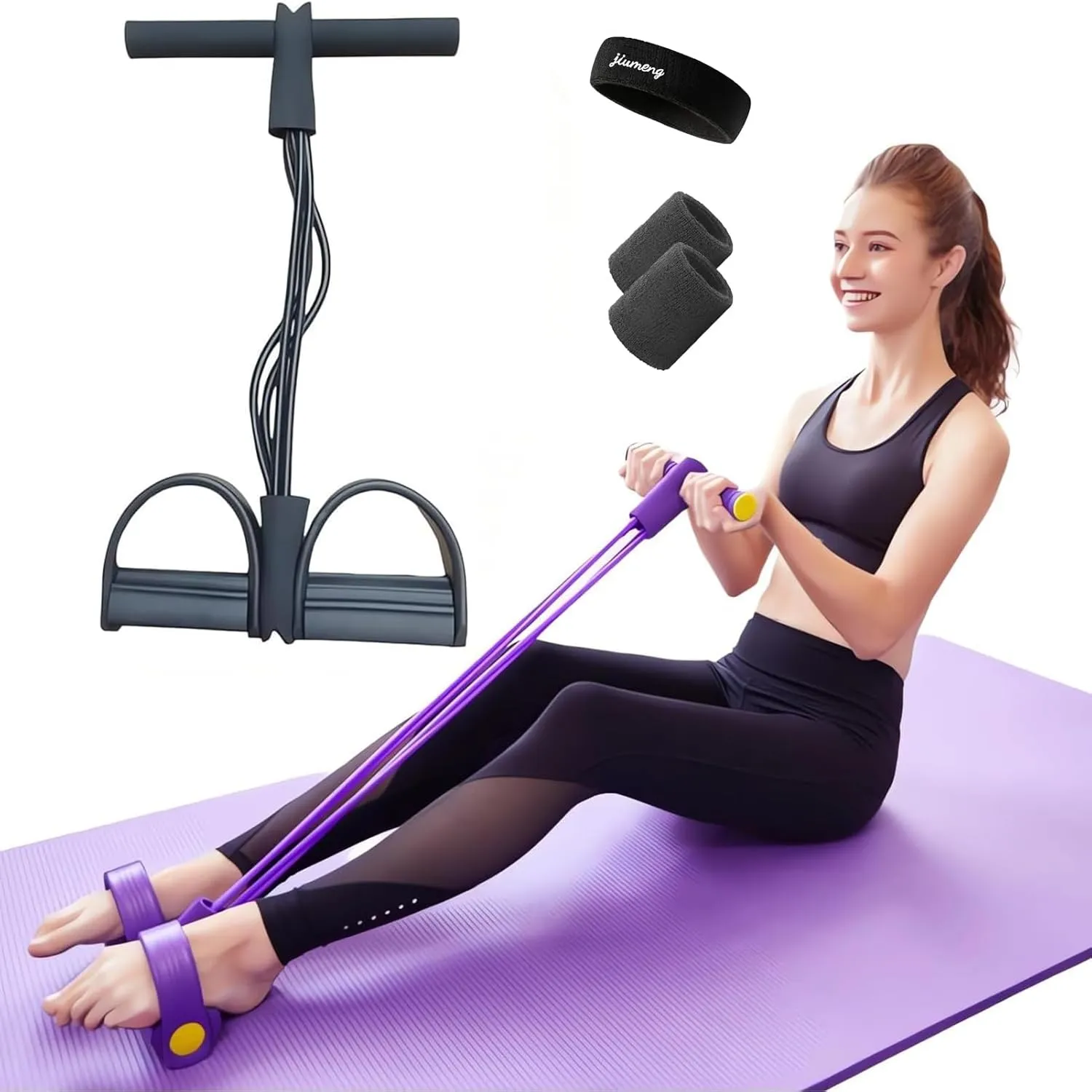 21 Fitness Resistance Bands-4 Tube Pedal Ankle Puller, 20 Lbs Stretch Bands for Exercise, Ab Training Auxiliary Device with Handles, Natural Latex Sit Up Exercise Equipment