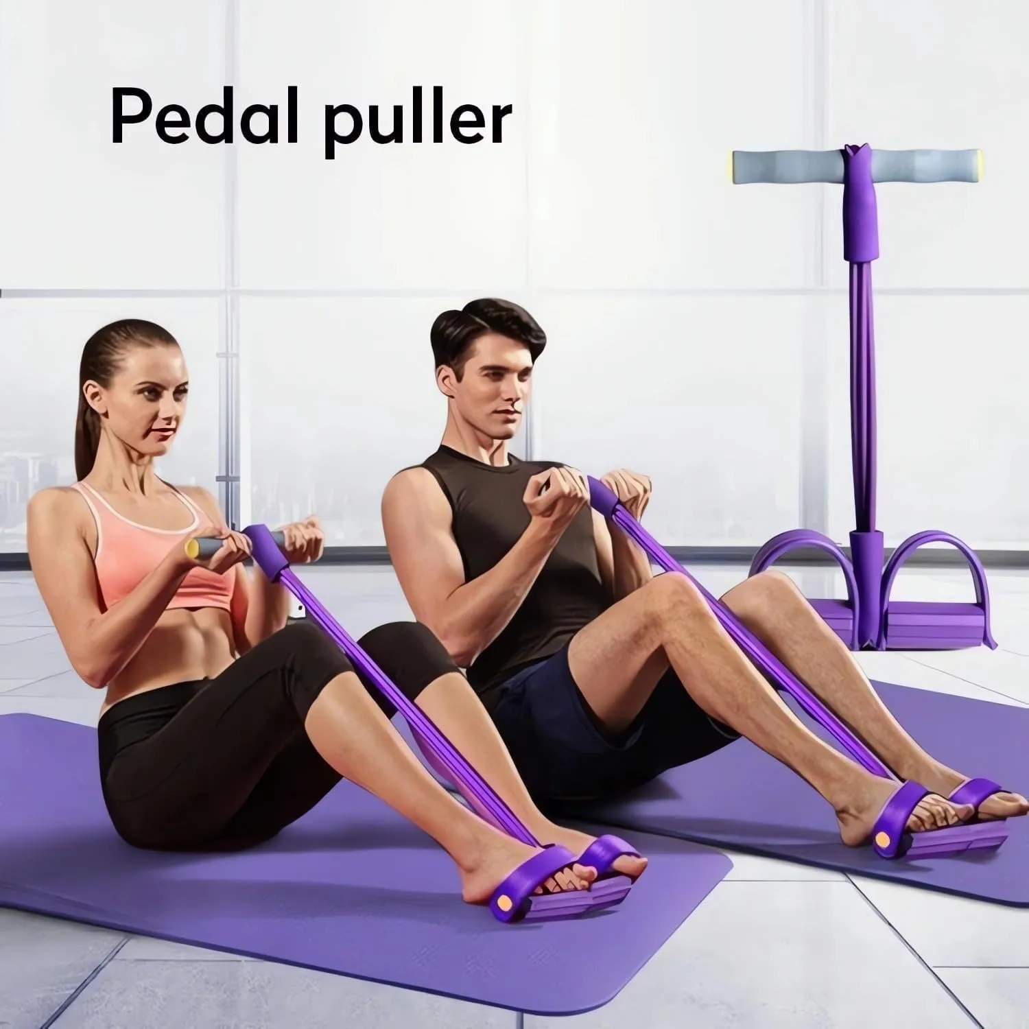 21 Fitness Resistance Bands-4 Tube Pedal Ankle Puller, 20 Lbs Stretch Bands for Exercise, Ab Training Auxiliary Device with Handles, Natural Latex Sit Up Exercise Equipment