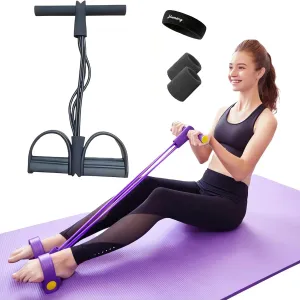21 Fitness Resistance Bands-4 Tube Pedal Ankle Puller, 20 Lbs Stretch Bands for Exercise, Ab Training Auxiliary Device with Handles, Natural Latex Sit Up Exercise Equipment
