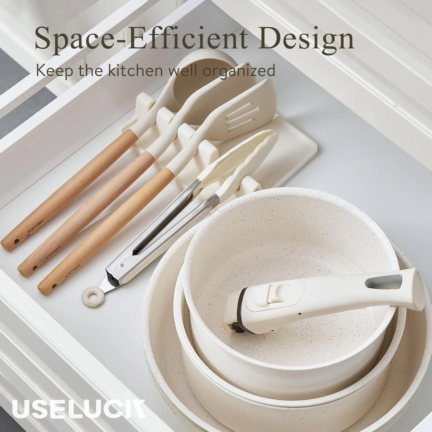 21 Pcs Pots and Pans Set Non Stick Ceramic kitchen Cookware Set Detachable/Removable Handles,Oven Safe, Induction Dishwasher, Stackable Non-stick Set,Cream White