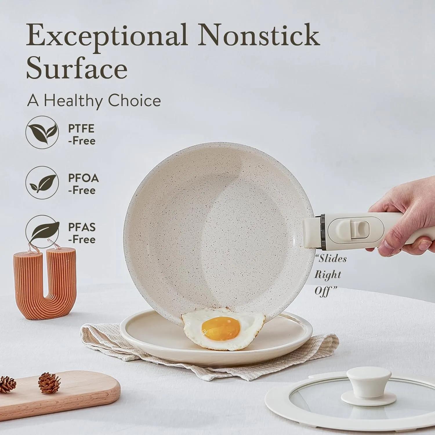 21 Pcs Pots and Pans Set Non Stick Ceramic kitchen Cookware Set Detachable/Removable Handles,Oven Safe, Induction Dishwasher, Stackable Non-stick Set,Cream White