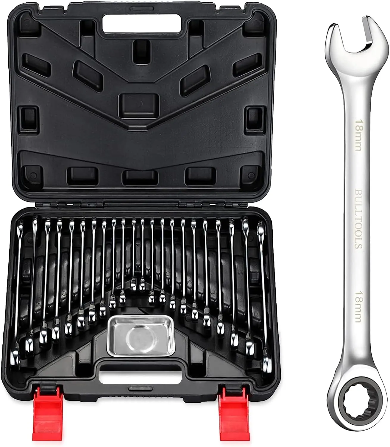 22-Piece Ratchet Wrenches Chrome Vanadium Steel Ratcheting Wrench Set with Metric and SAE 72-Tooth Box End and Open End Standard Wrench Set with Organizer Box