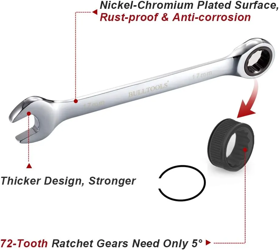 22-Piece Ratchet Wrenches Chrome Vanadium Steel Ratcheting Wrench Set with Metric and SAE 72-Tooth Box End and Open End Standard Wrench Set with Organizer Box