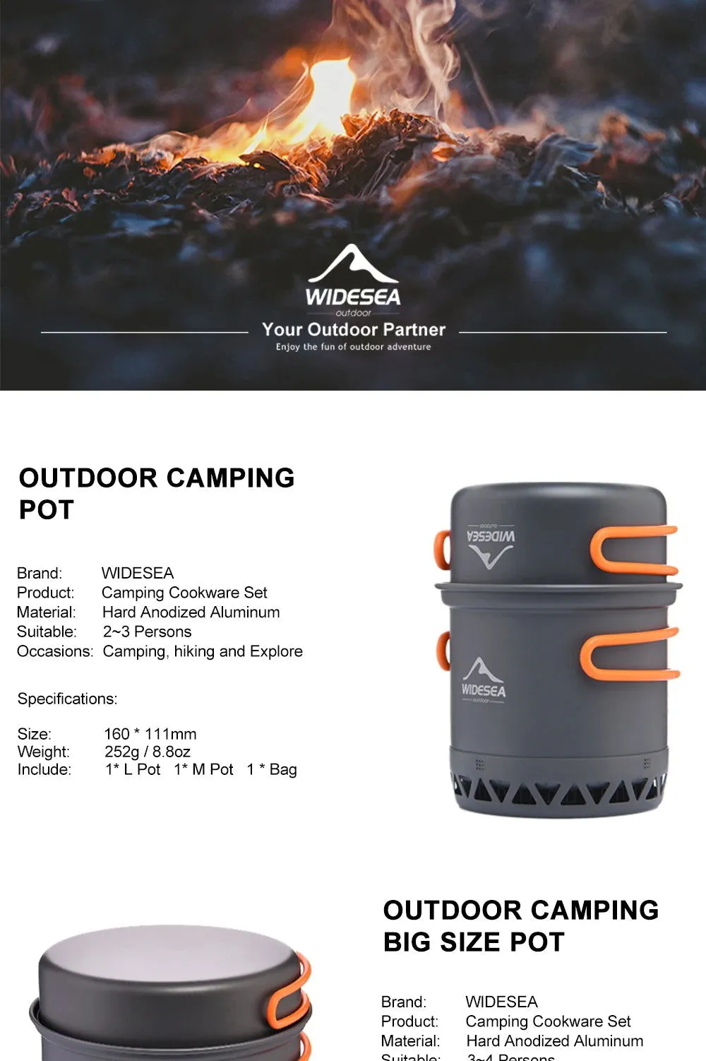 2.3L Camping Cookware Set – Outdoor Pot & Kettle for Travel, Hiking, and Cooking