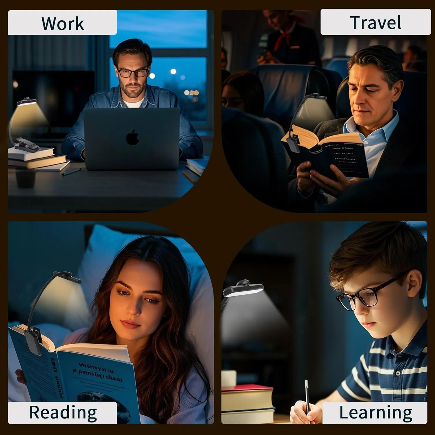 24 Led Rechargeable Book Light For Reading In Bed-Eye Caring 3 Color Temperatures,80 Hrs Runtime Lightweight Clip-On Lamp, Perfect For Kids, Book Lovers, And Student Gifts (Black, Rotating)