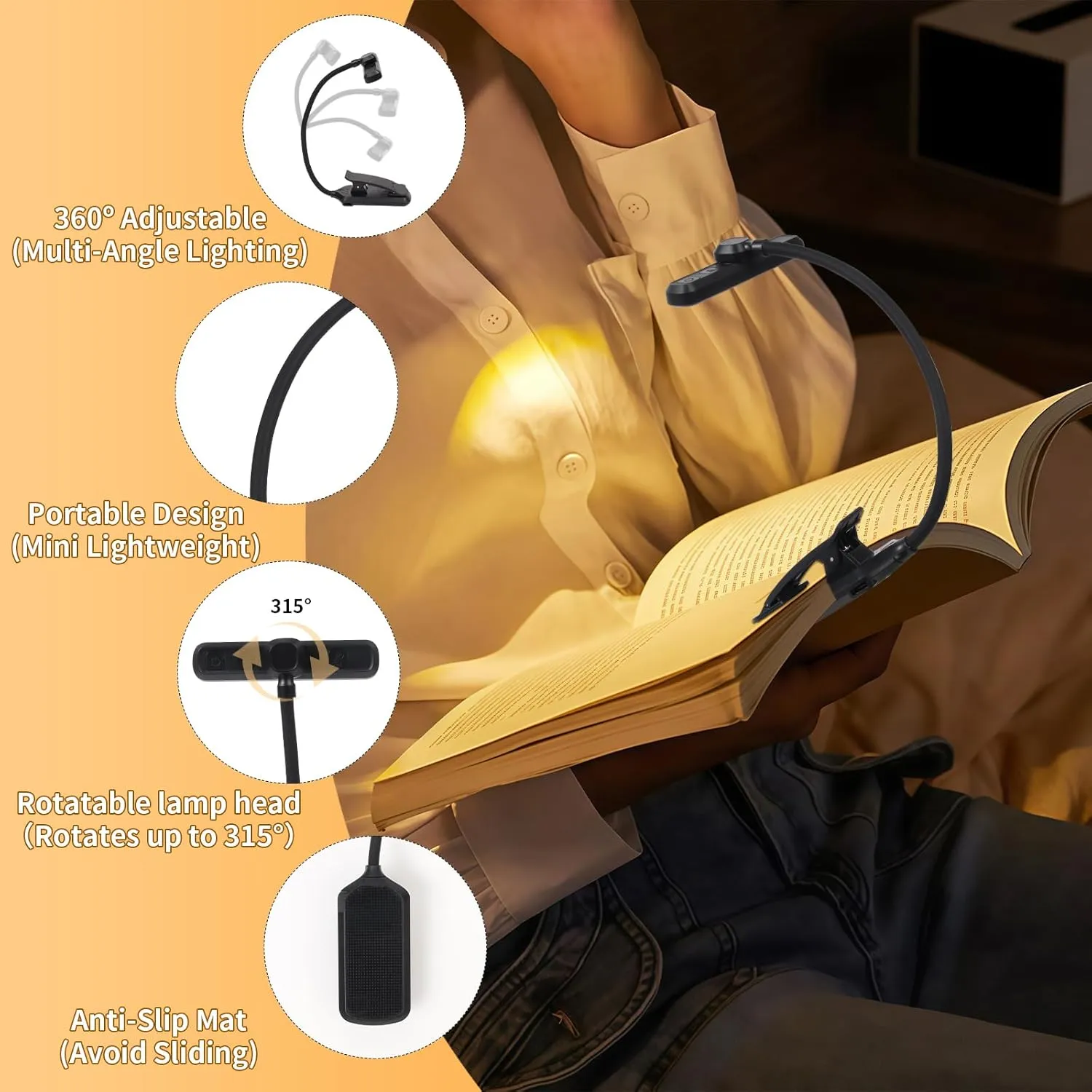 24 Led Rechargeable Book Light For Reading In Bed-Eye Caring 3 Color Temperatures,80 Hrs Runtime Lightweight Clip-On Lamp, Perfect For Kids, Book Lovers, And Student Gifts (Black, Rotating)