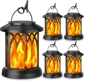 2/4 Pack Upgraded Flickering Flame Solar Lanterns Lights Outdoor, Solar Powered Lanterns for Yard Garden Decor, Black