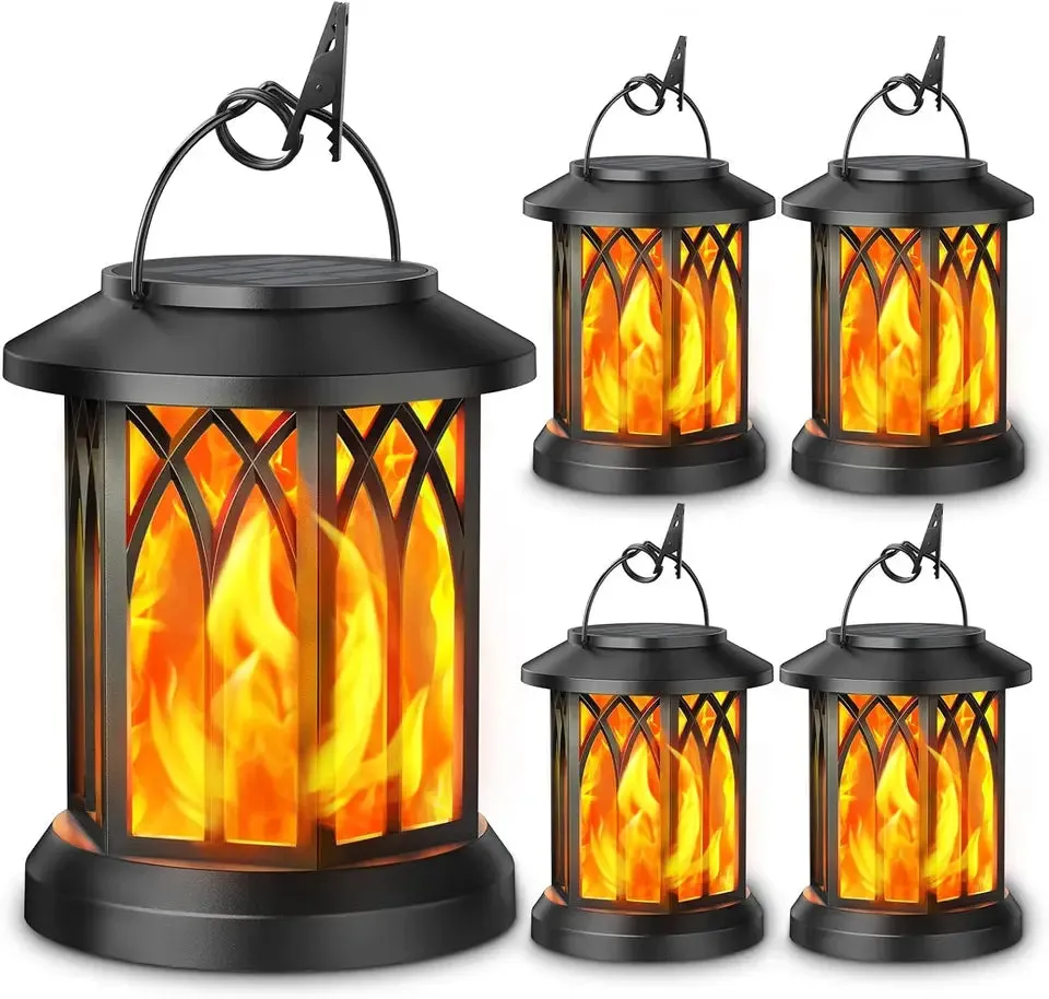 2/4 Pack Upgraded Flickering Flame Solar Lanterns Lights Outdoor, Solar Powered Lanterns for Yard Garden Decor, Black