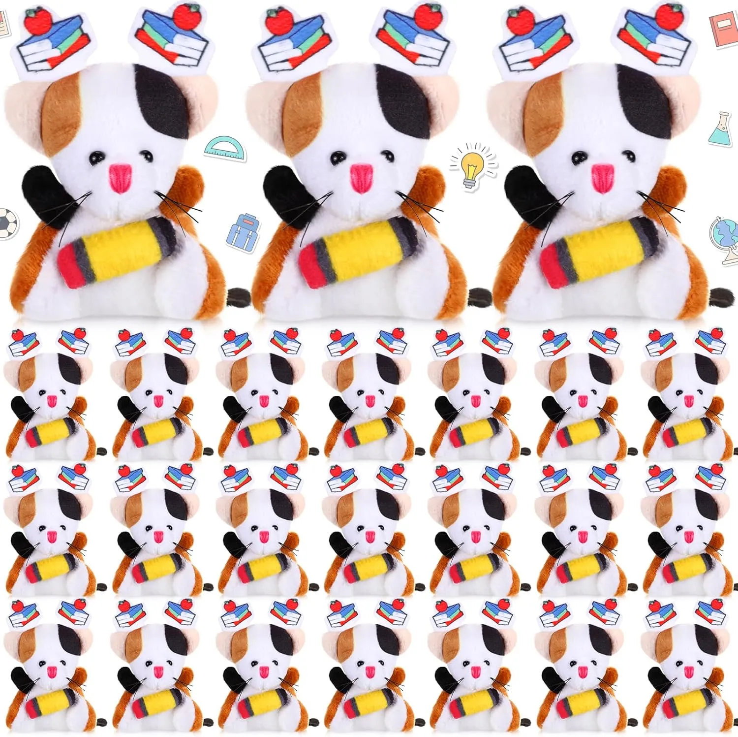24 Pcs Welcome Back to School Mini Animal Plush Toy Gifts for Students First Day of School Classroom Small Stuffed Animal Bulk for Classroom Prizes Gifts (Cat)