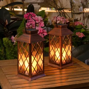 2Pack 11" Outdoor Solar Lanterns Waterproof Garden Gifts Women, Flickering Flameless Candle Mission Lights for Patio, Table ,Outdoor, Party, Yard,Lawn,Mothers' Day Gifts for Mom (Antique Copper)