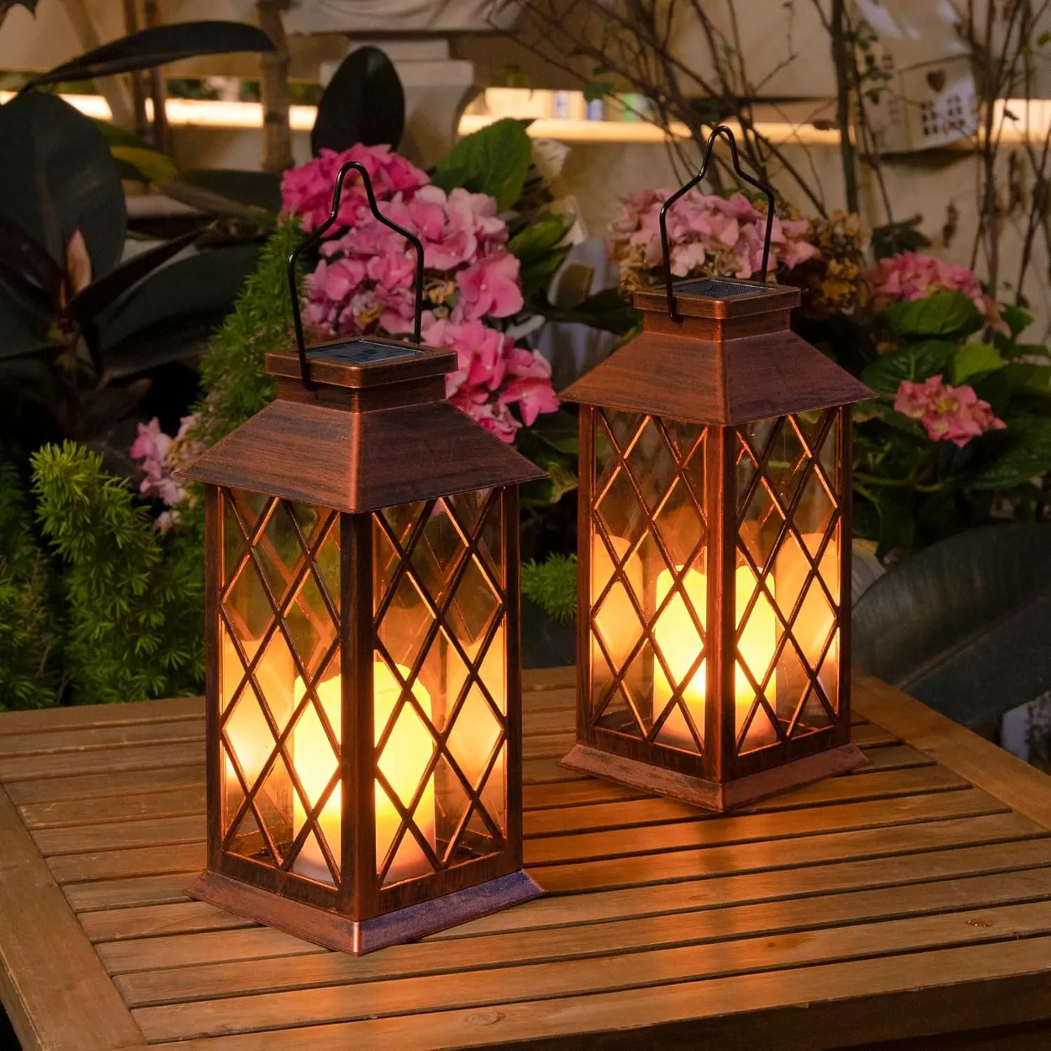2Pack 11" Outdoor Solar Lanterns Waterproof Garden Gifts Women, Flickering Flameless Candle Mission Lights for Patio, Table ,Outdoor, Party, Yard,Lawn,Mothers' Day Gifts for Mom (Antique Copper)