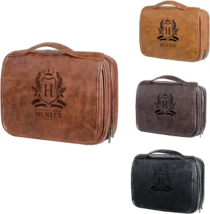 3-in-1 Large Custom PU Leather Toiletry Bag for Men, Personalized Valentine Gifts Hanging Travel Organizer Bag, Laser Engraved Name Monogram Shaving Kit Gift for Men (Multicolor)
