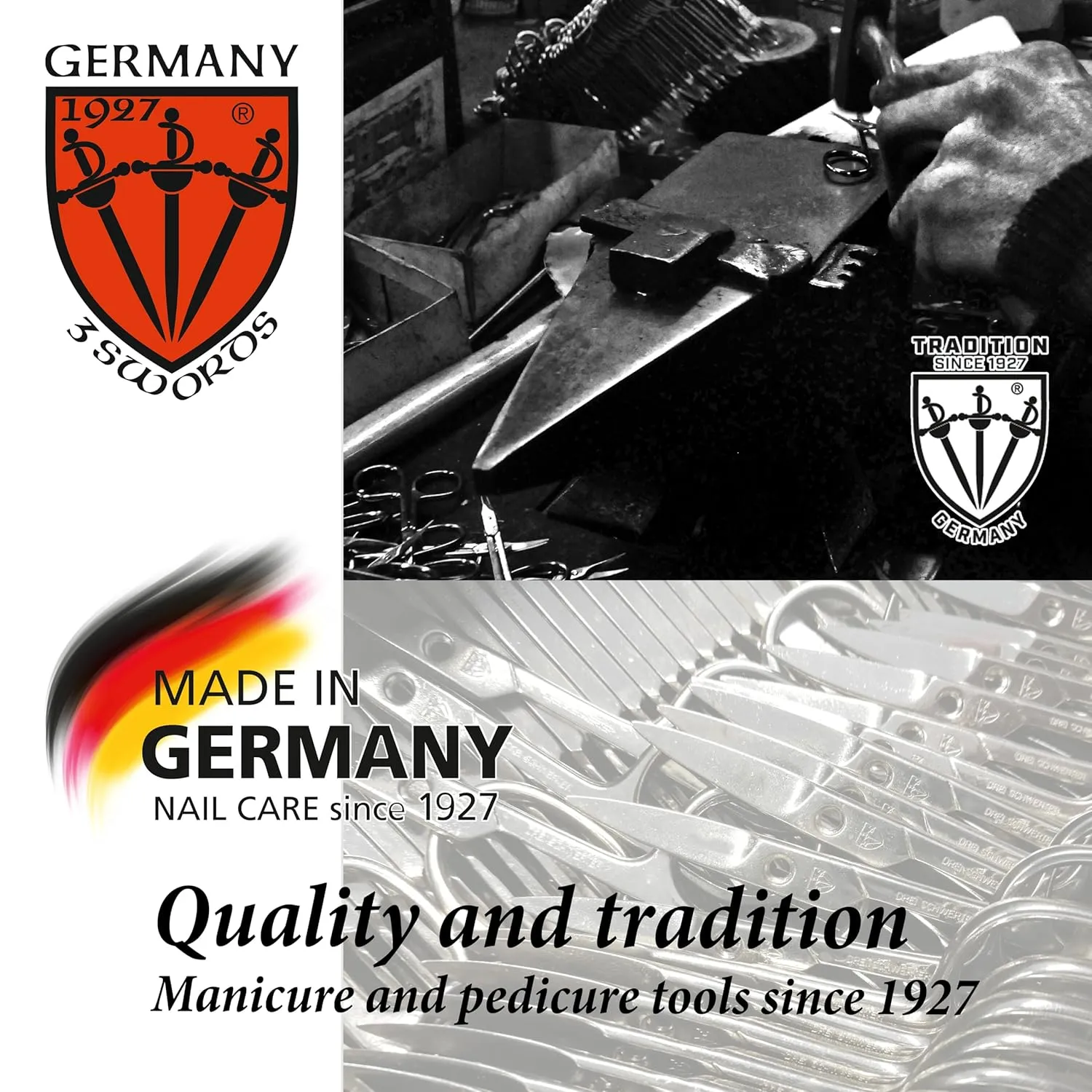 3 Swords Germany - brand quality 5 piece manicure pedicure grooming kit set for professional finger & toe nail care scissors clipper genuine leather white case in gift box, Made in Germany