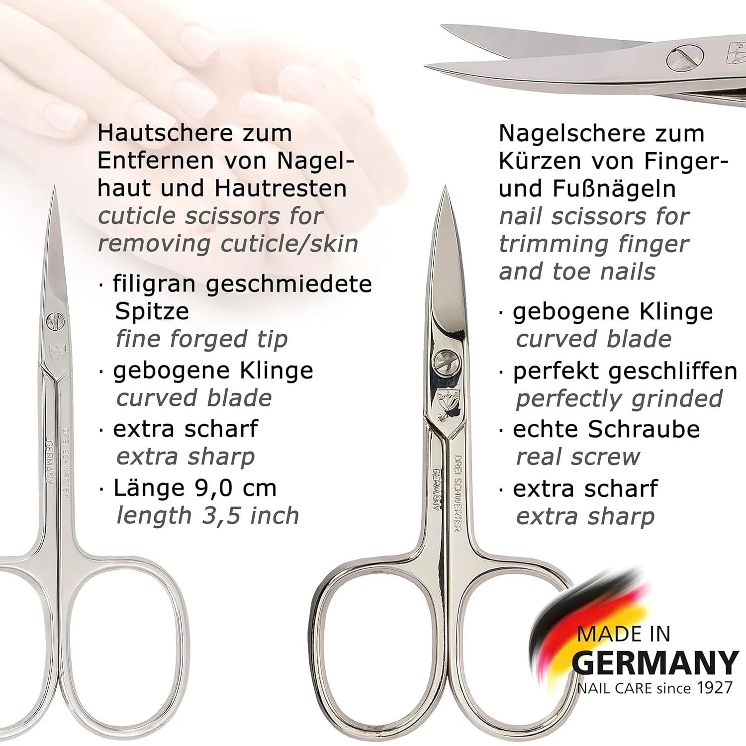3 Swords Germany - brand quality 6 piece manicure pedicure grooming kit set for professional finger & toe nail care scissors clipper genuine leather case in gift box, Made in Solingen Germany (03652)
