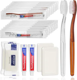 30 Pack Disposable Toothbrushes with Toothpaste and Soap Individually Wrapped, 30 pcs Toothbrushes (2 Colors) with 30 pcs Bar Soap(0.5 oz)