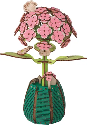 3D Wooden Puzzle Flower for Adults, 129Pcs DIY Hydrangea Tree Plants for Home Table Decor, Creative Hydrangea Blossom Crafts Birthday Model Building Kits Toys