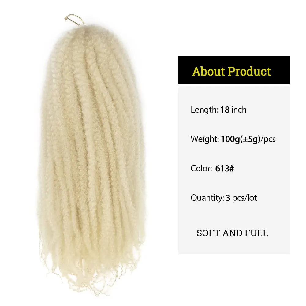 3Packs Marley Braiding Hair 18Inch Afro Marley Hair For Twists Synthetic Kinky Braiding Hair Extensions (613)