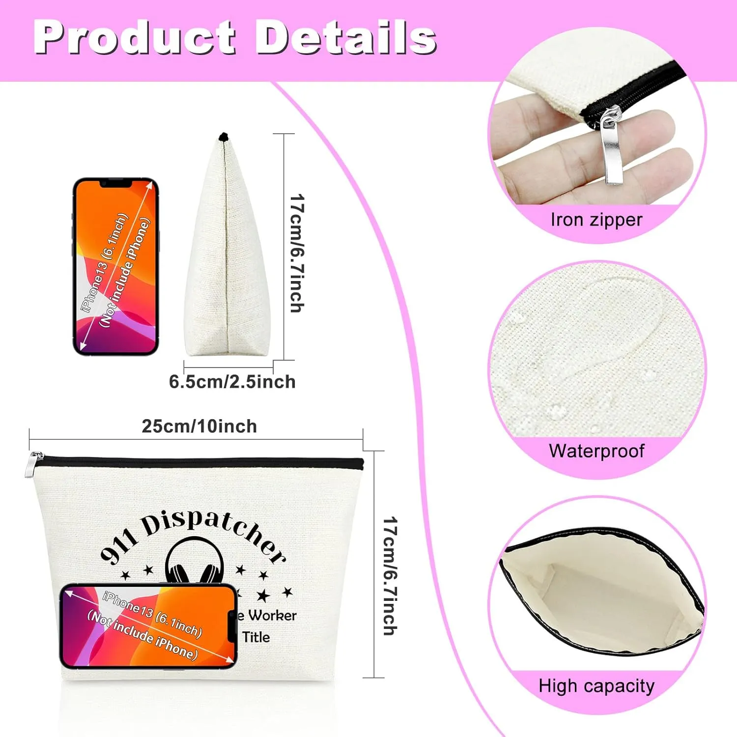 3Pcs 911 Dispatcher Appreciation Gift Makeup Bag Dispatcher Gifts for Women 911 Emergency Dispatcher Gifts Cosmetic Bag 911 Operator Thank You Gift Retirement Thanksgiving Birthday Gift for Dispatcher