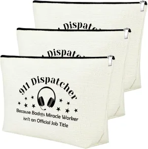 3Pcs 911 Dispatcher Appreciation Gift Makeup Bag Dispatcher Gifts for Women 911 Emergency Dispatcher Gifts Cosmetic Bag 911 Operator Thank You Gift Retirement Thanksgiving Birthday Gift for Dispatcher
