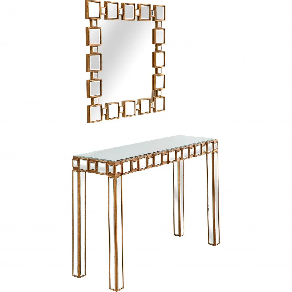 43" Gold And Silver Mirrored Glass Console Table